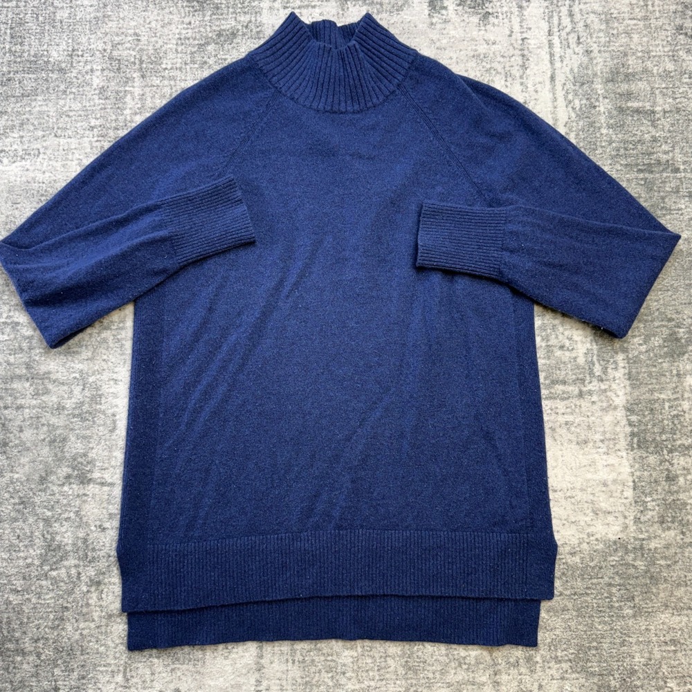 LL Bean Cashmere Sweater Womens Medium Blue Mock Neck Lightweight Casual Knit